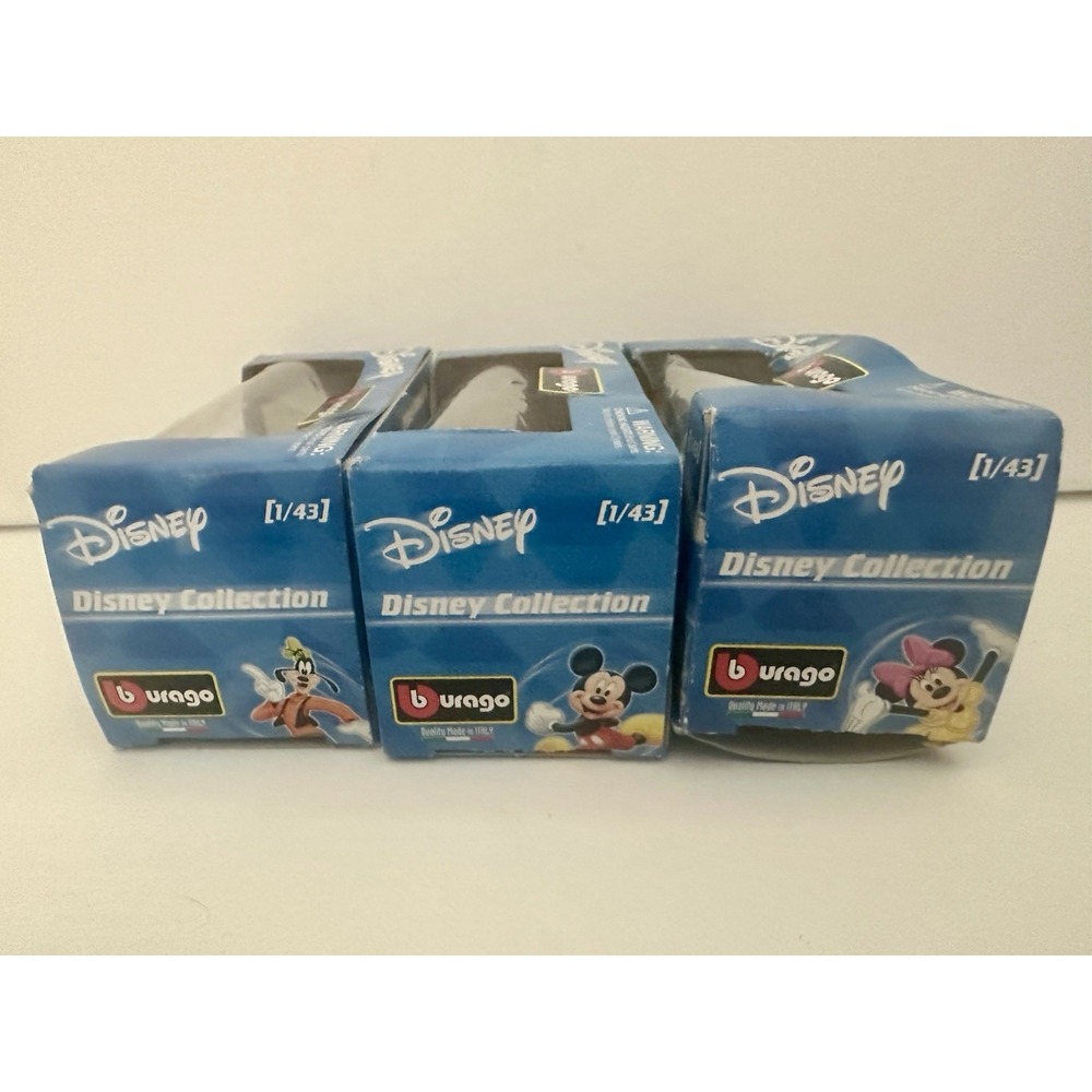 (Lot Of 3) Vintage Burago Disney Toy Cars 1/43 Scale Minnie Mickey Goofy NEW